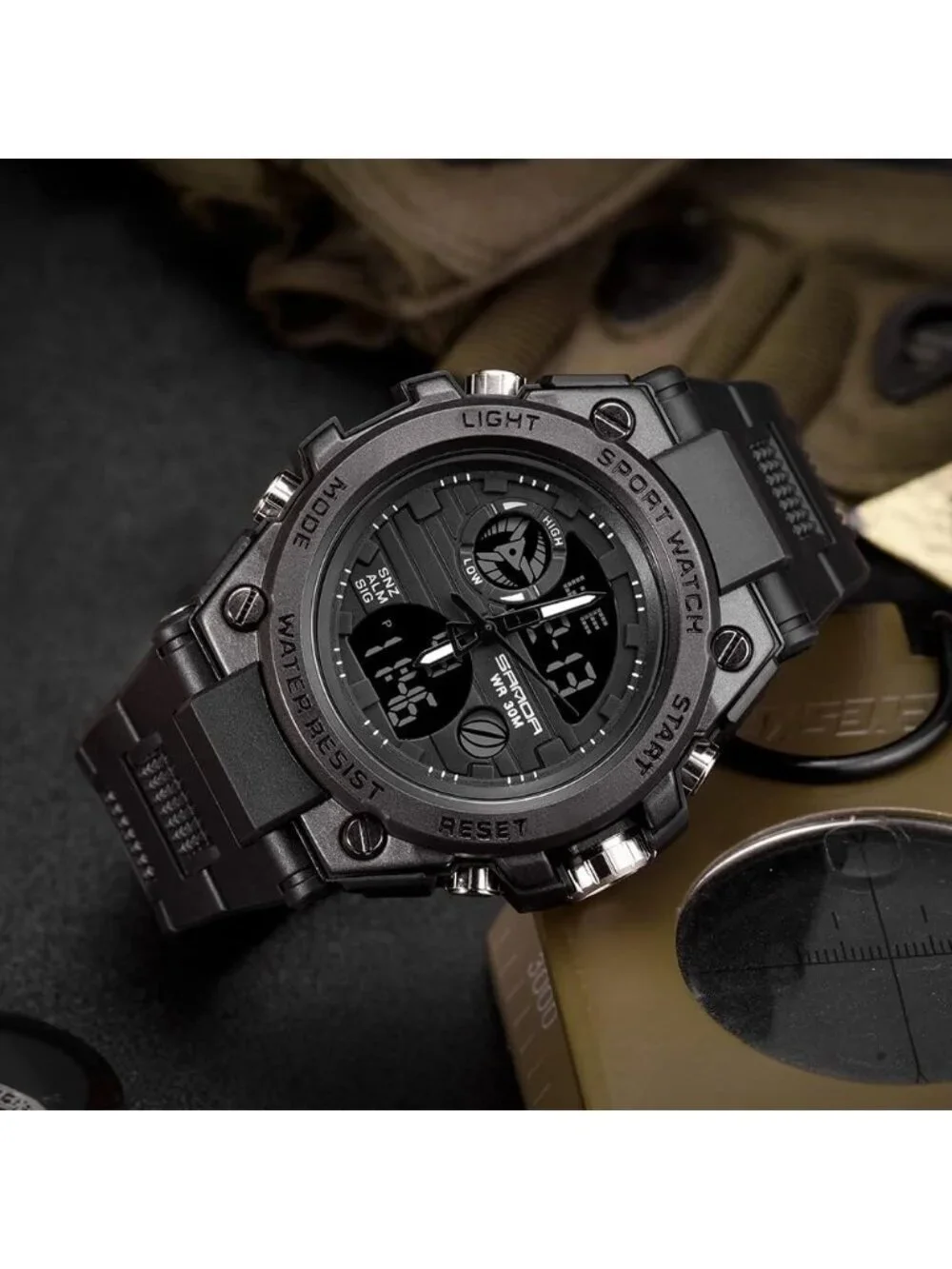 Men's Black Analog Quartz Sport Outdoor Waterproof Military LED Digital Watch